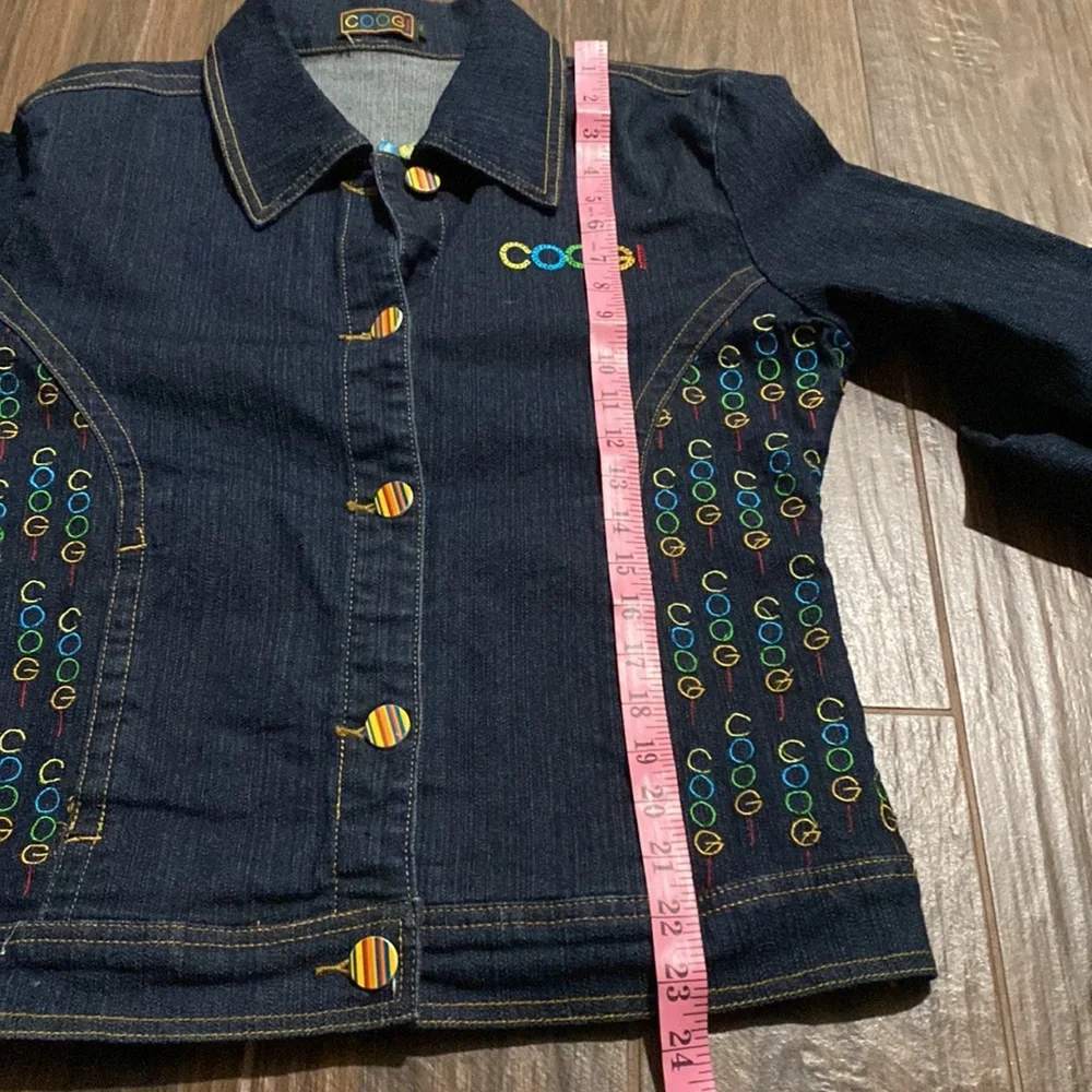 Coogi dark denim colorful jacket logo print